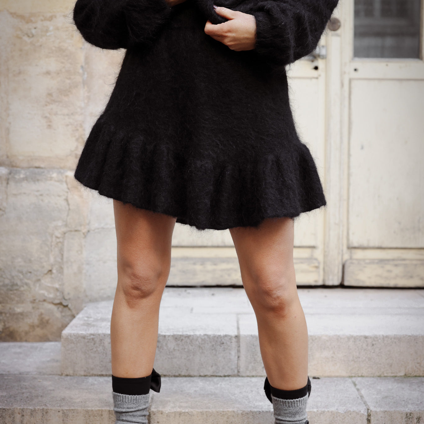 Knit Frill Skirt - Black