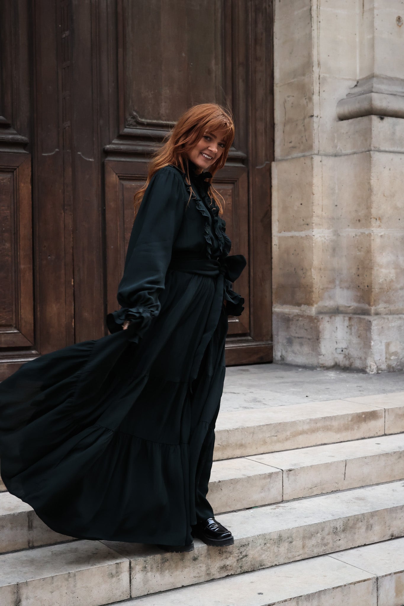 Long Frill Dress - Dark Green