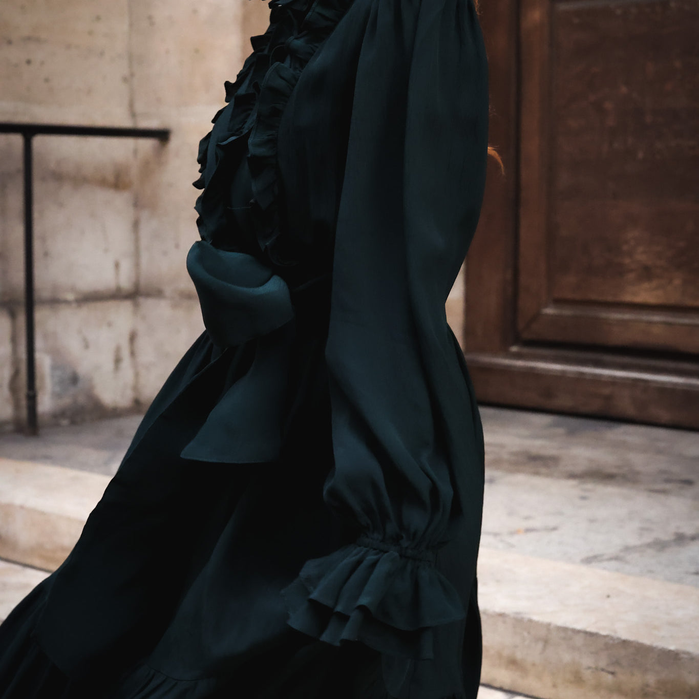 Long Frill Dress - Dark Green