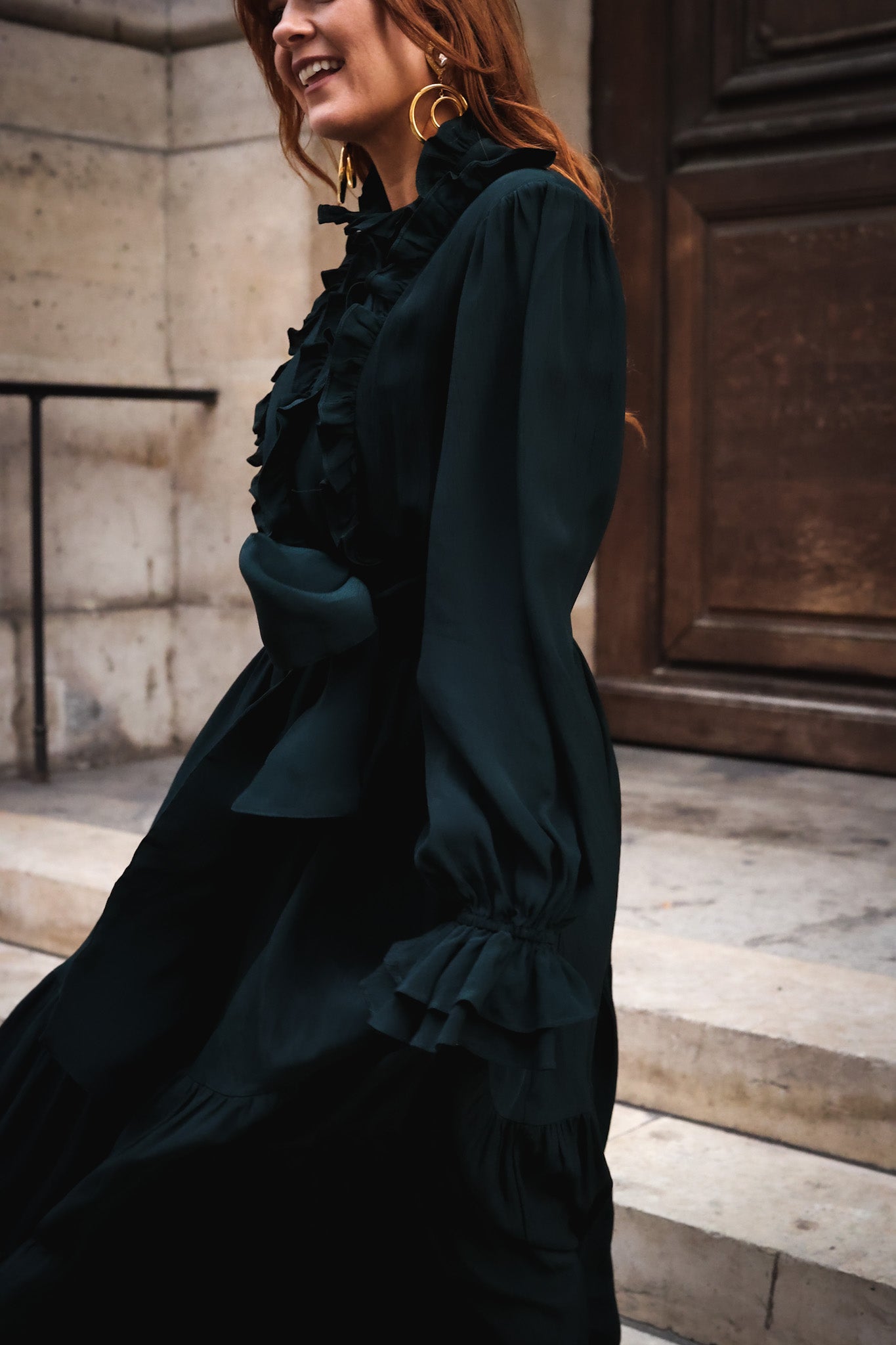 Long Frill Dress - Dark Green