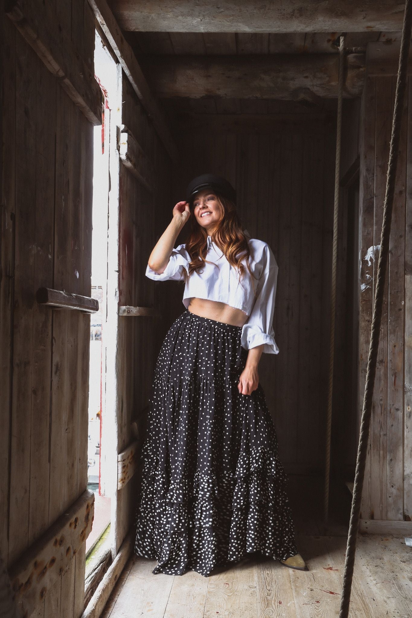 Maxi Frill Skirt - Black Dot