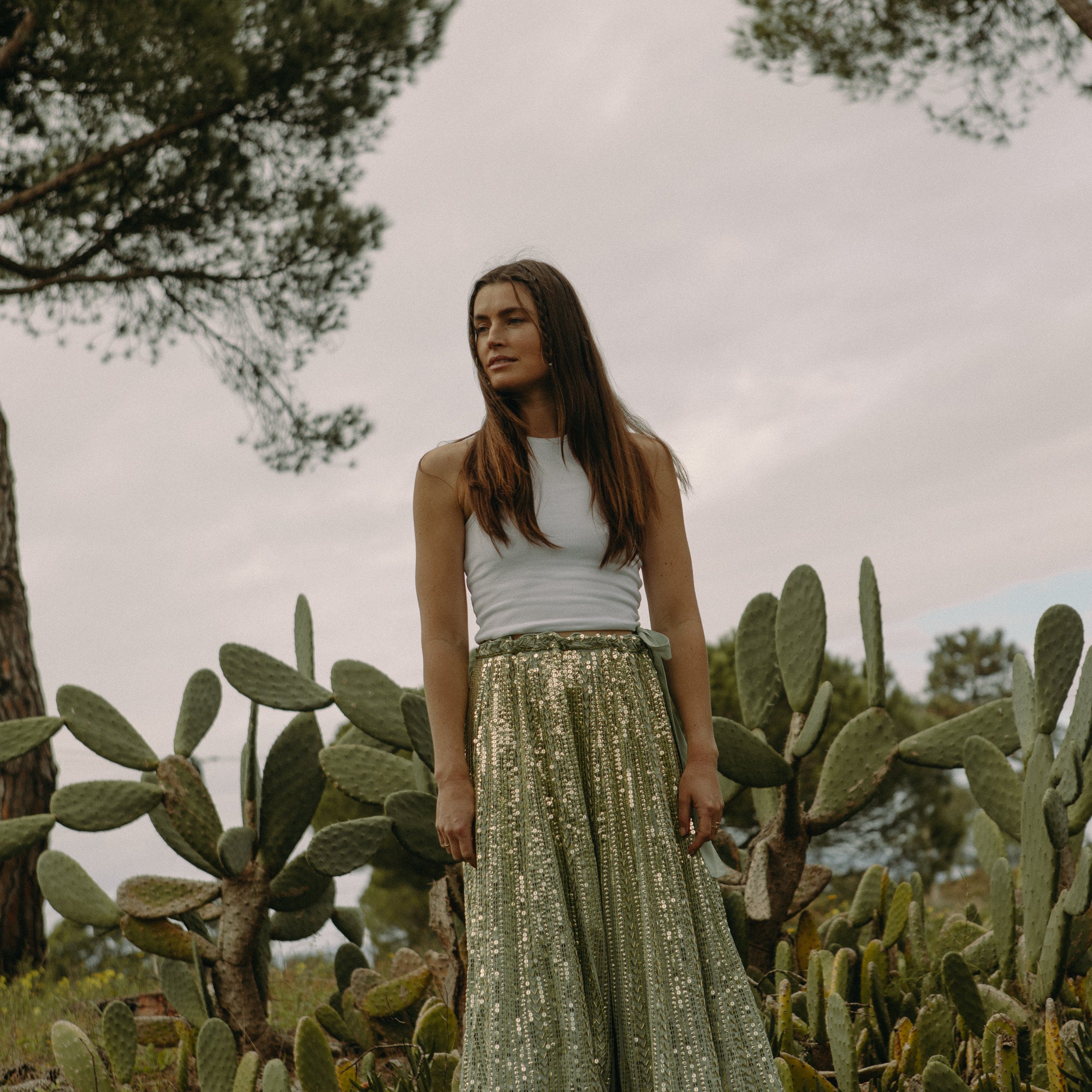 Long Sequin Skirt - Soft Pistachio