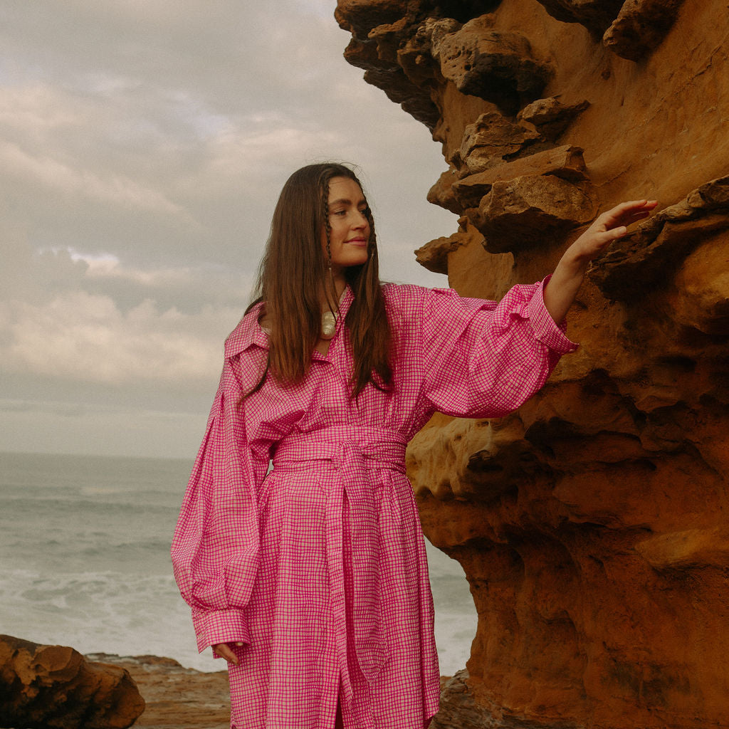 Boxy Shirt Dress - Hot Pink Check