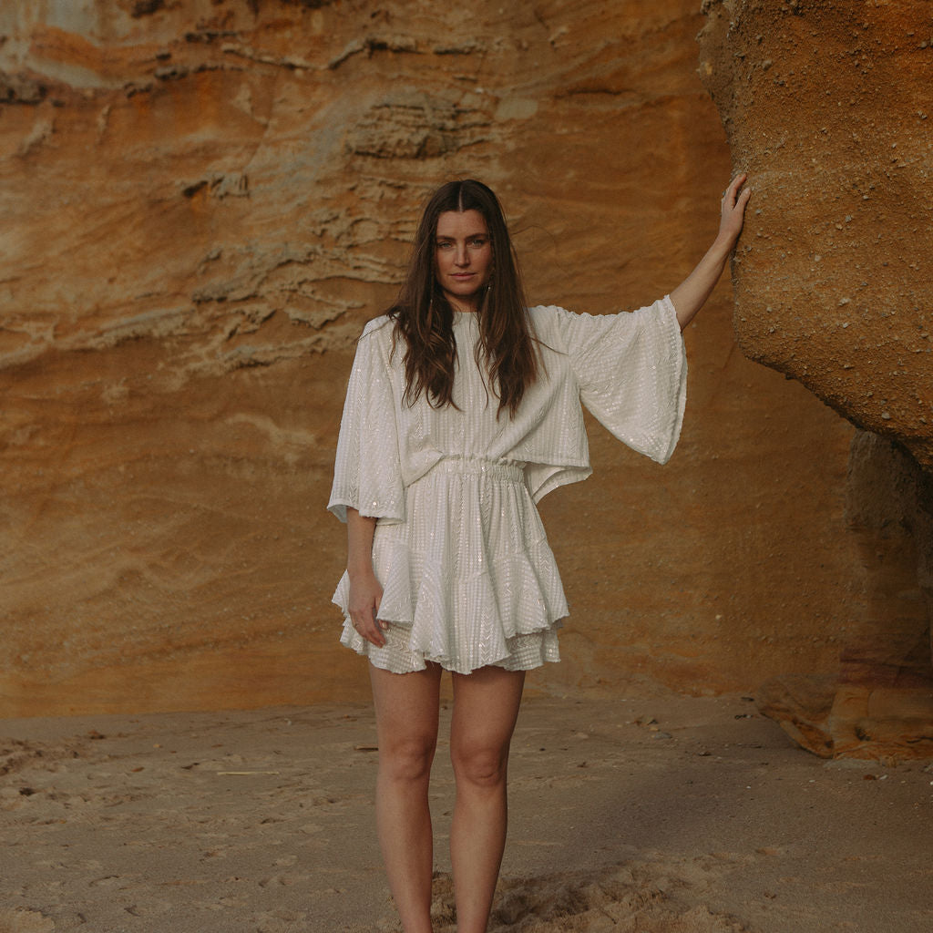 Sequin Skirt Shorts - Offwhite