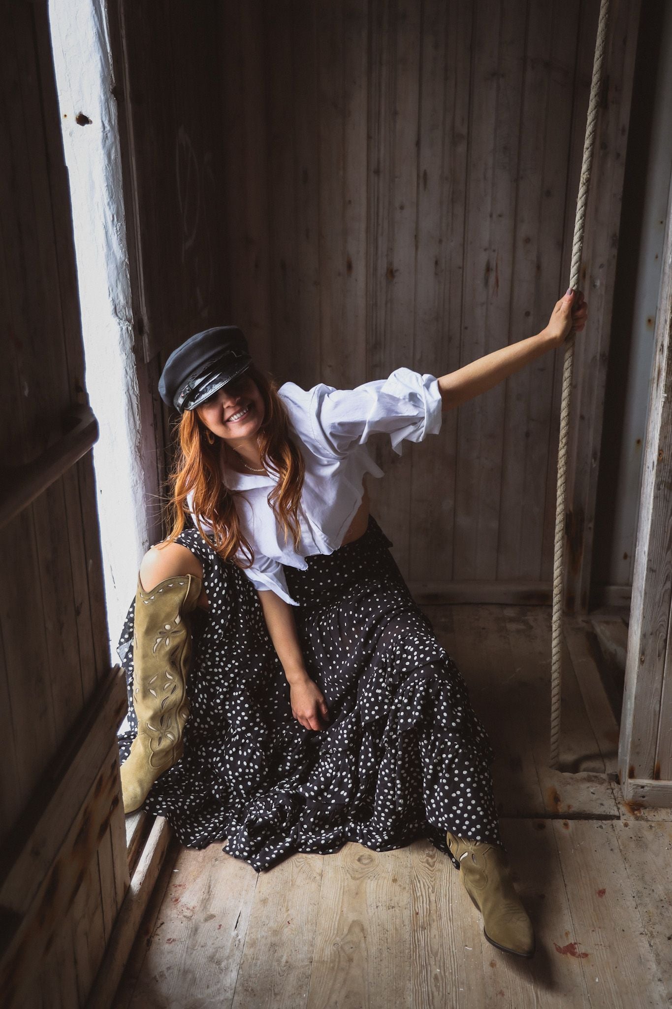 Maxi Frill Skirt - Black Dot