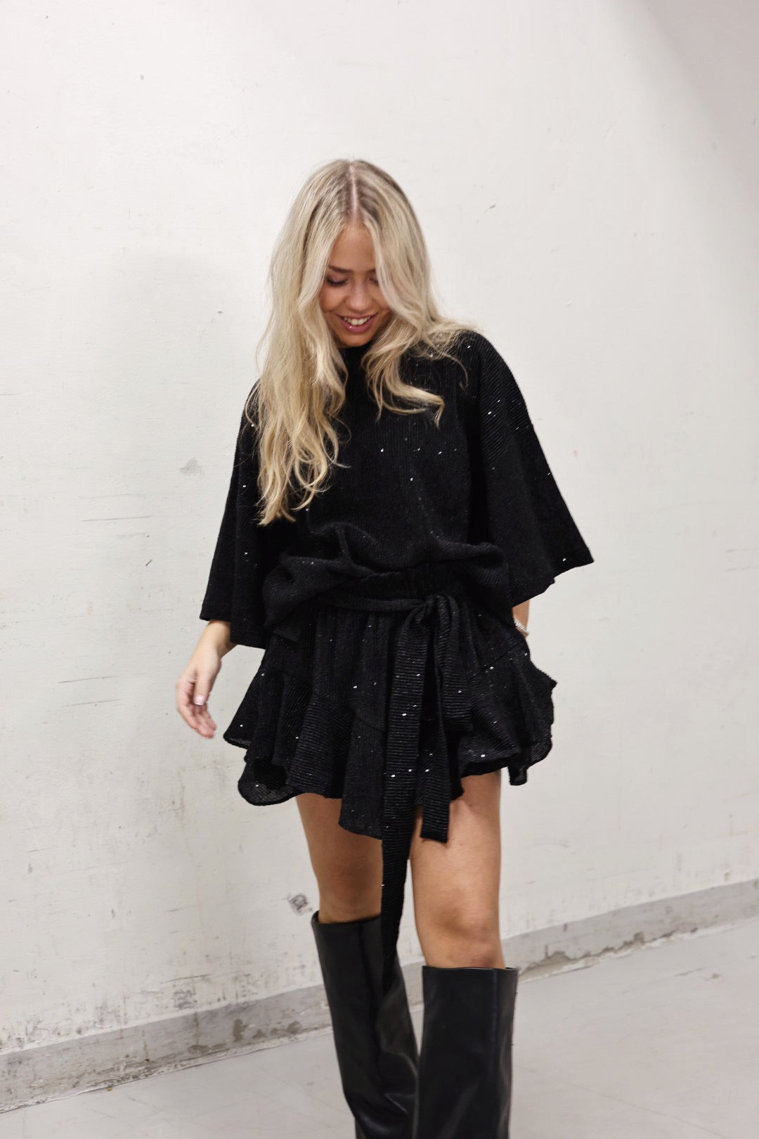 Boxy Skirt Short - Black Sequin