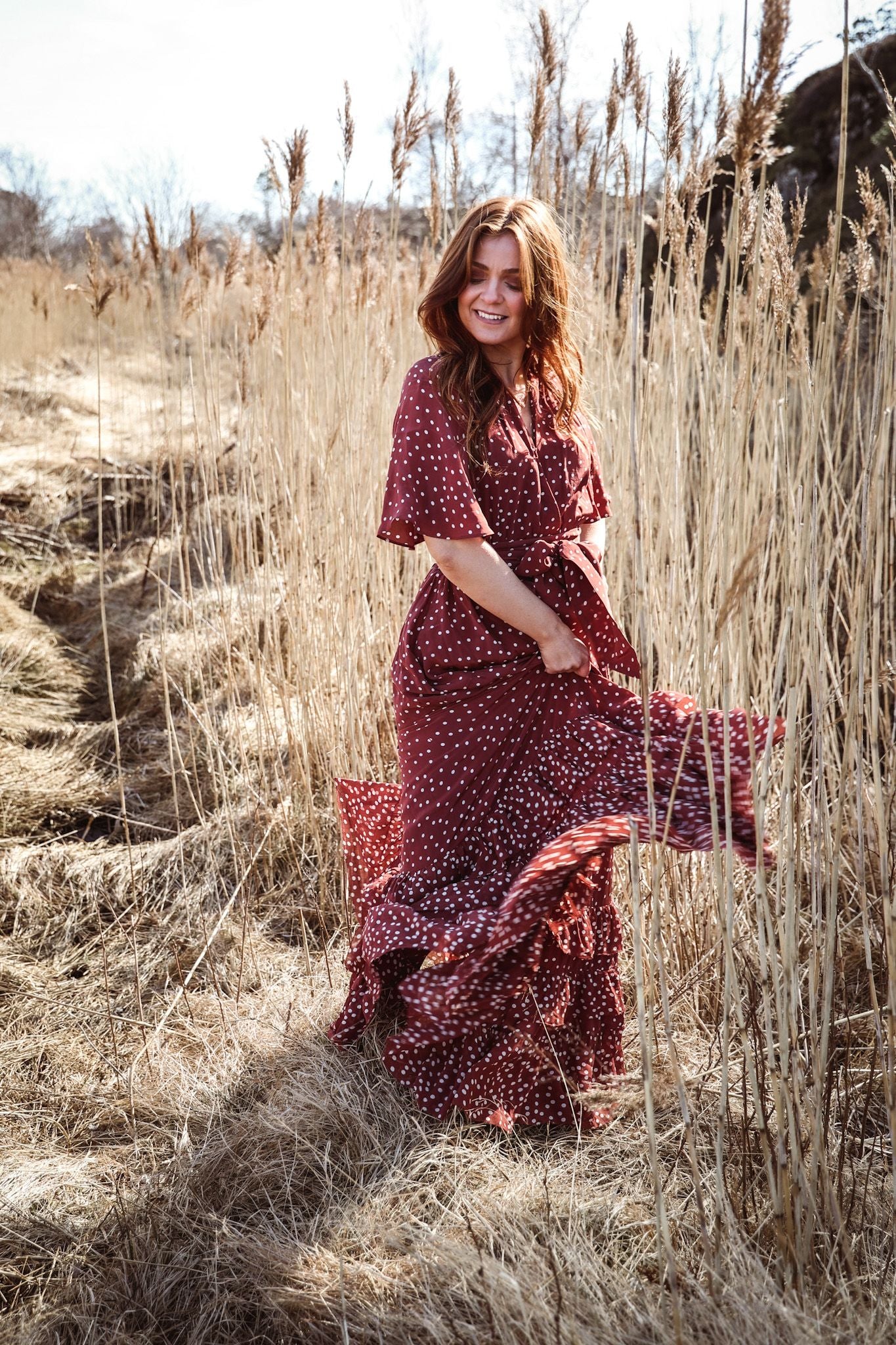 Maxi Frill Dress - Rusty Dot