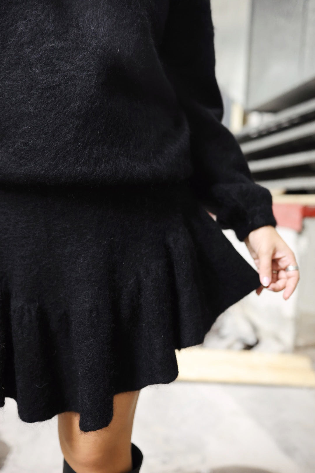 Knit Frill Skirt - Black