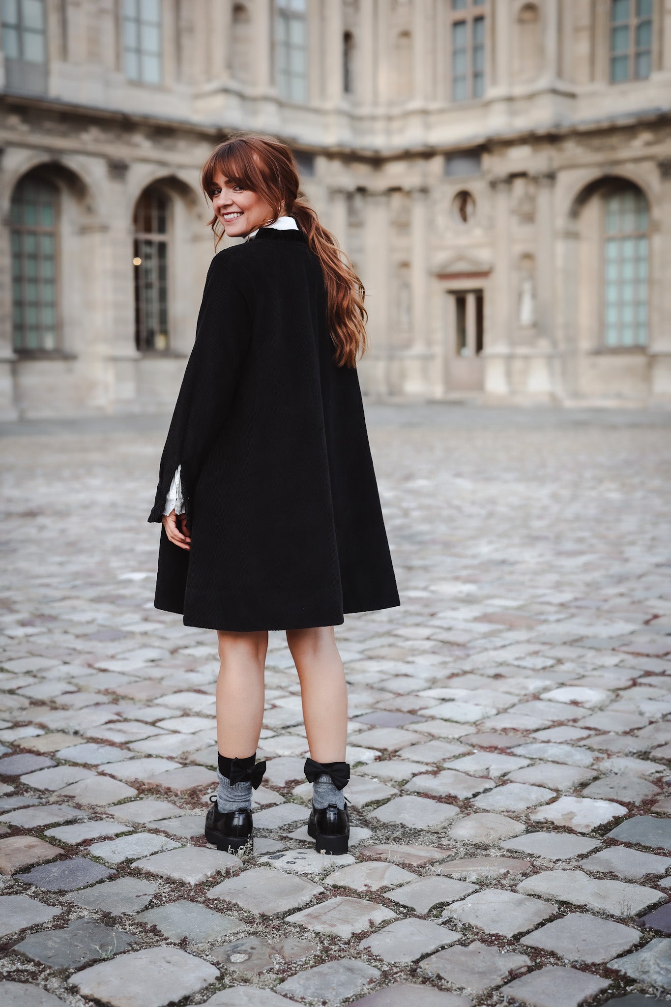 Cord Coat Dress - Black