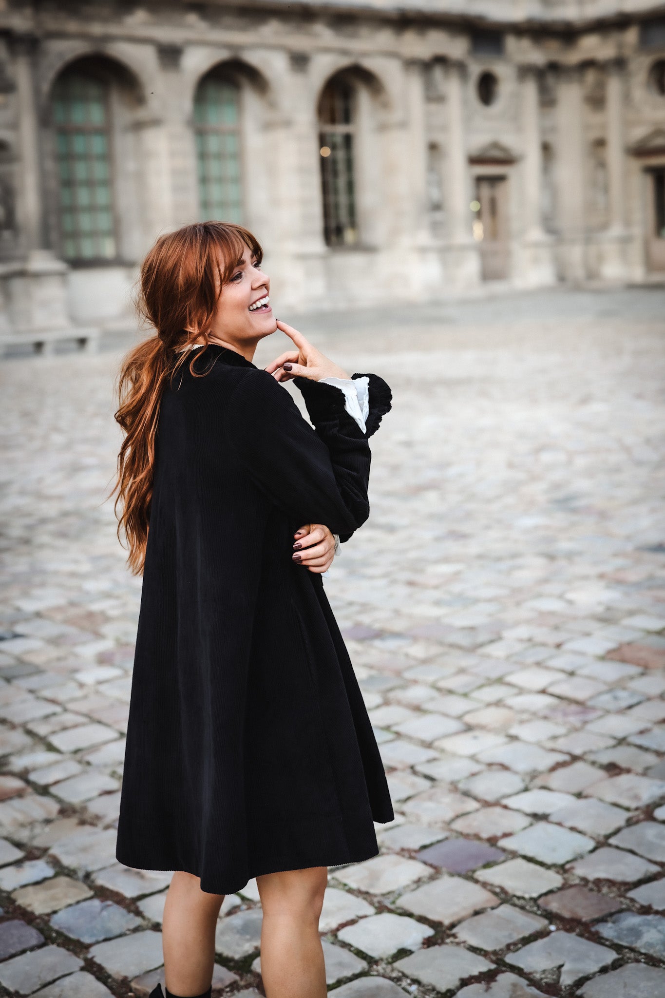 Cord Coat Dress - Black
