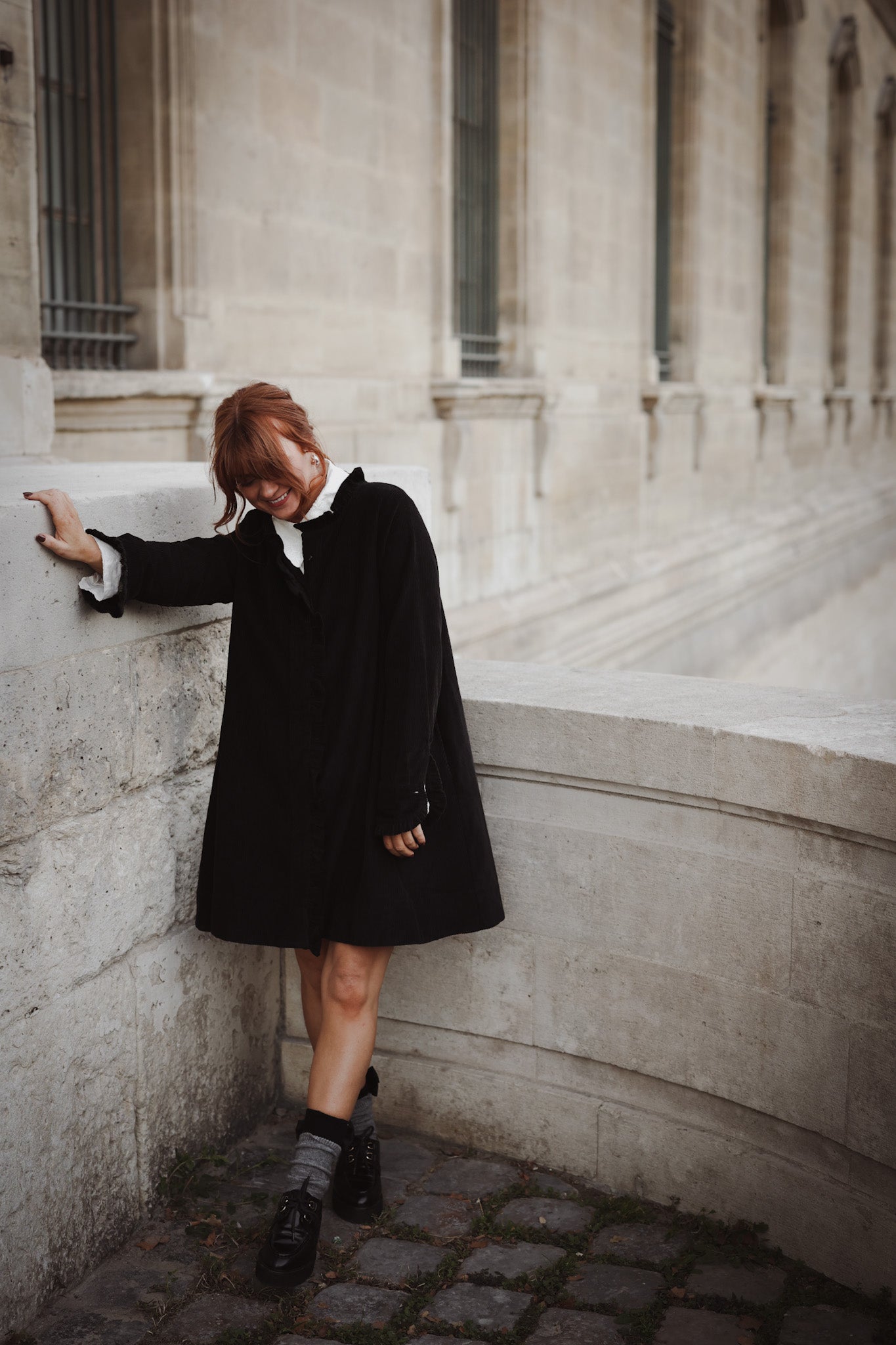 Cord Coat Dress - Black