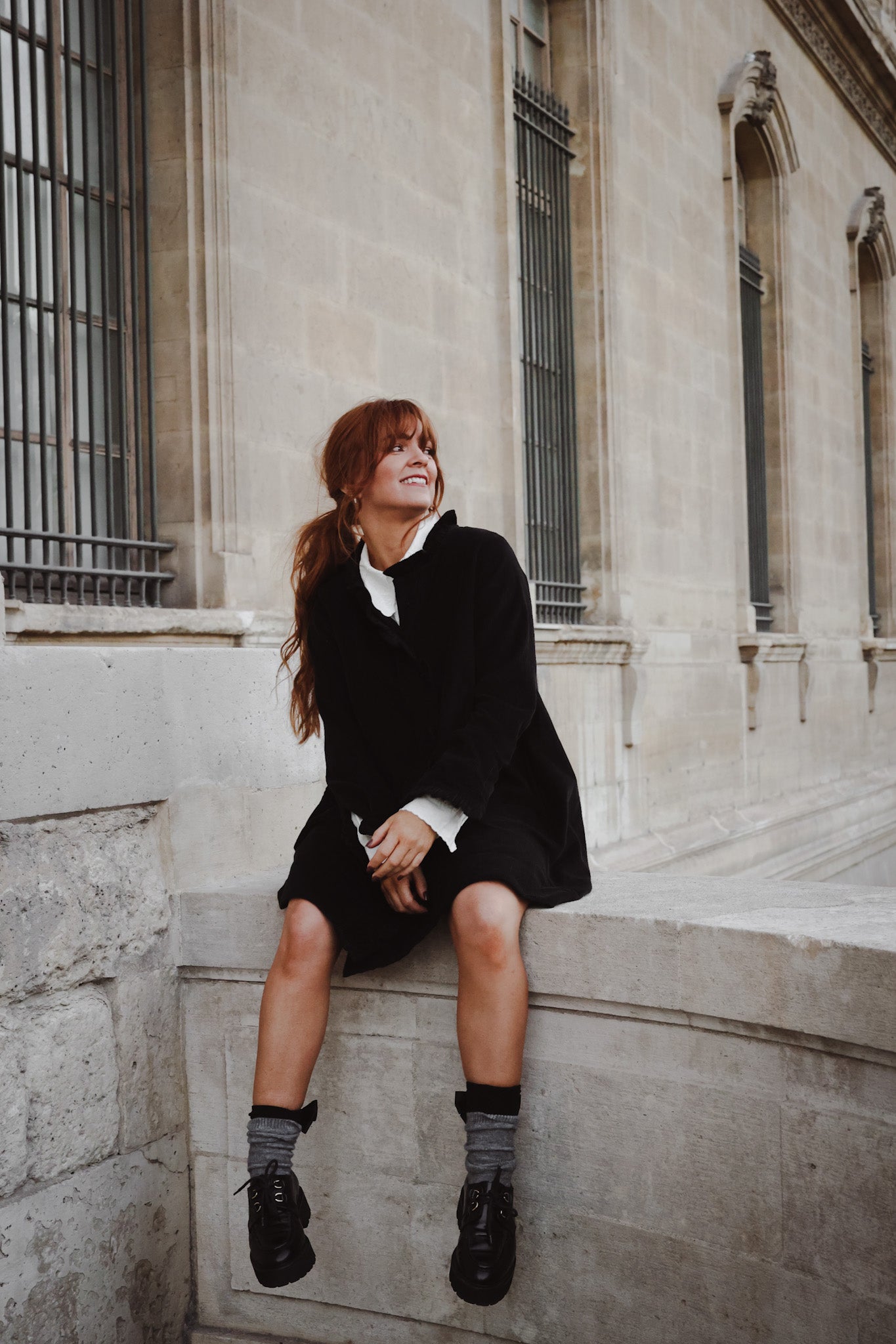 Cord Coat Dress - Black