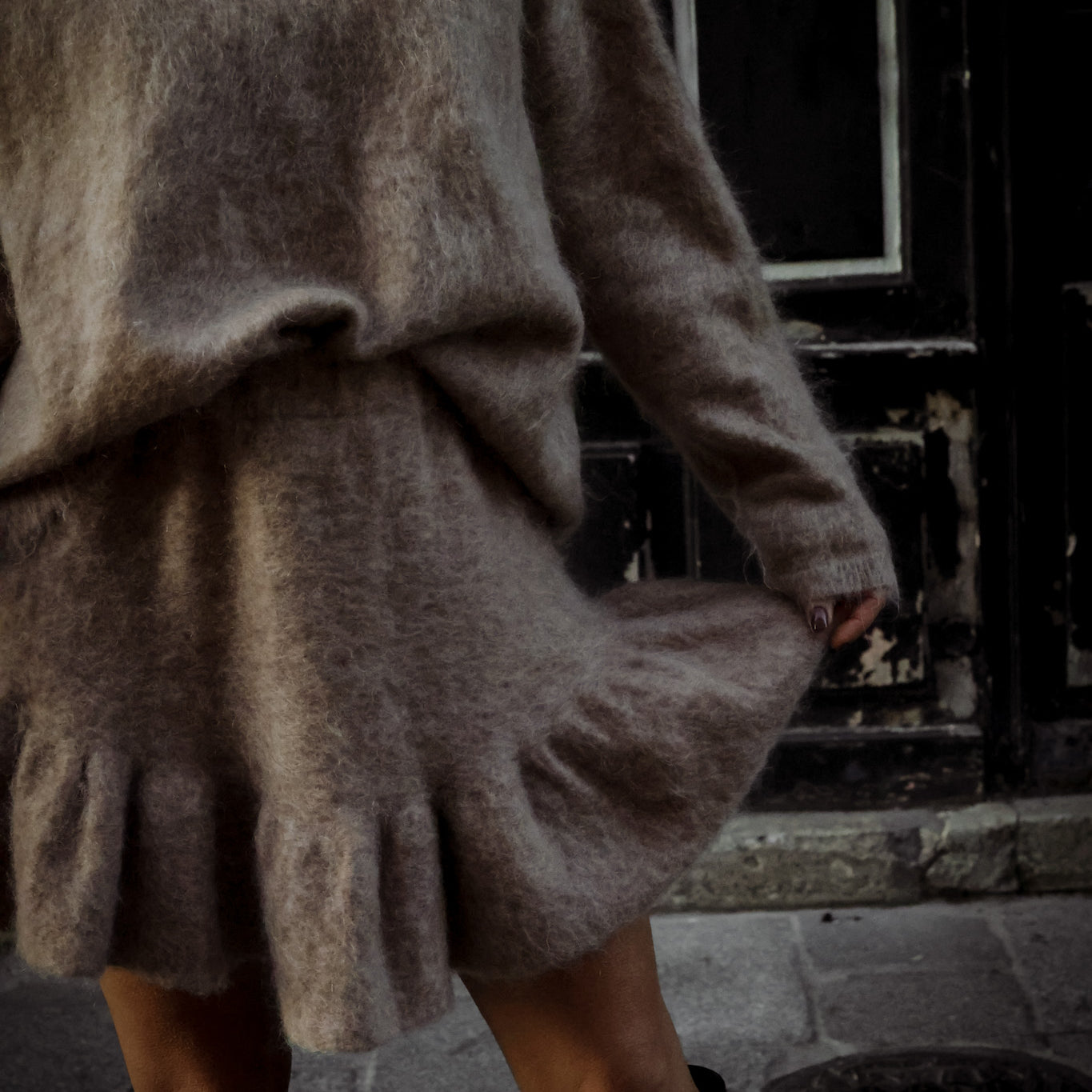Knit Frill Skirt - Camel Melange