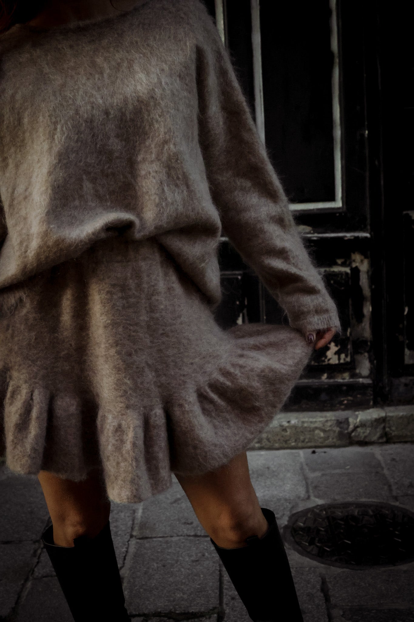 Knit Frill Skirt - Camel Melange