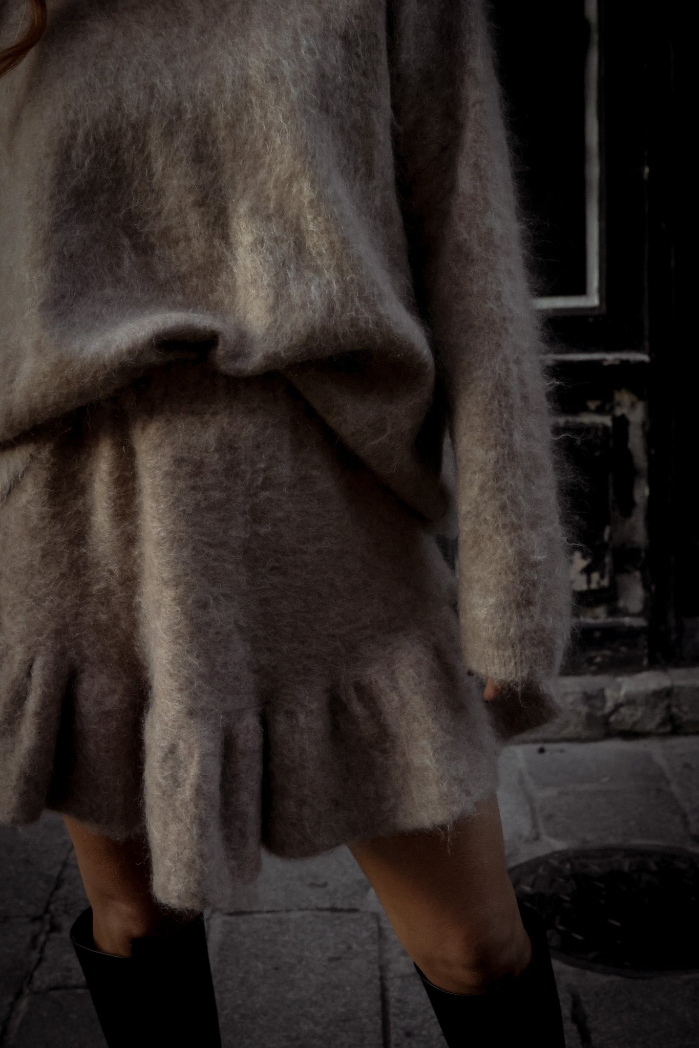 Knit Frill Skirt - Camel Melange