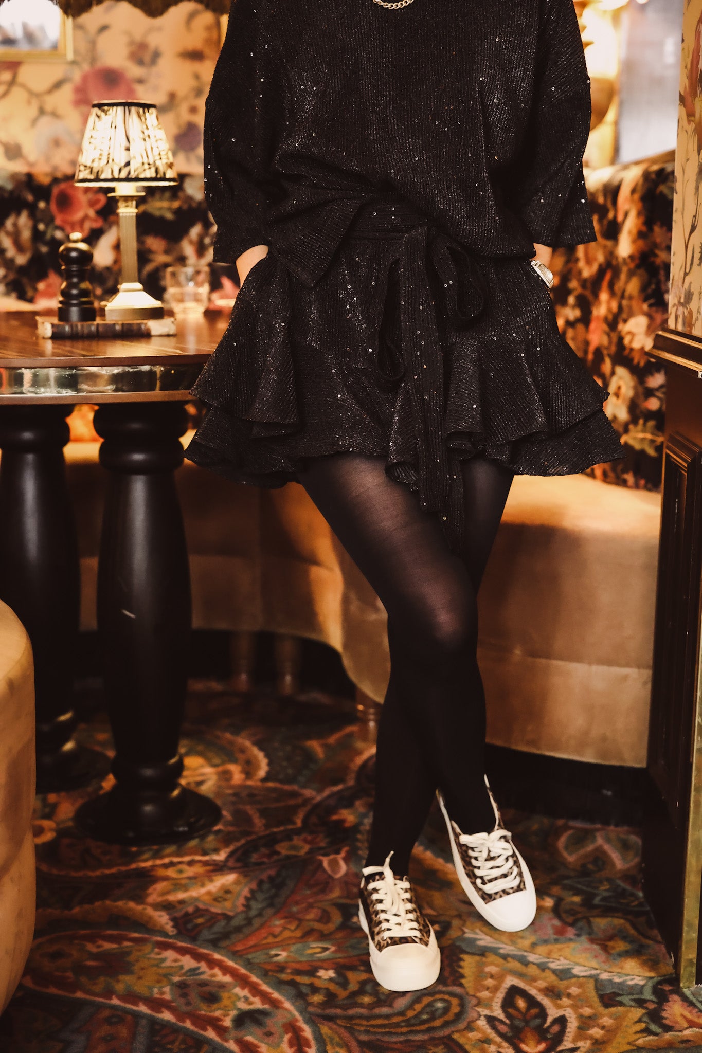 Boxy Skirt Short - Black Sequin