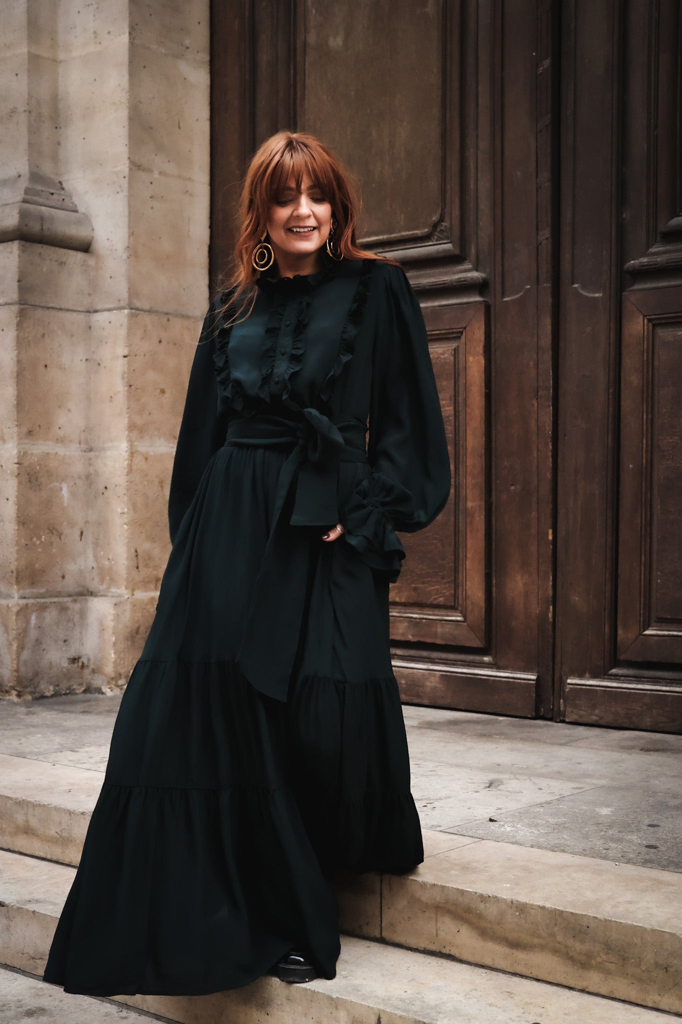 Long Frill Dress - Dark Green