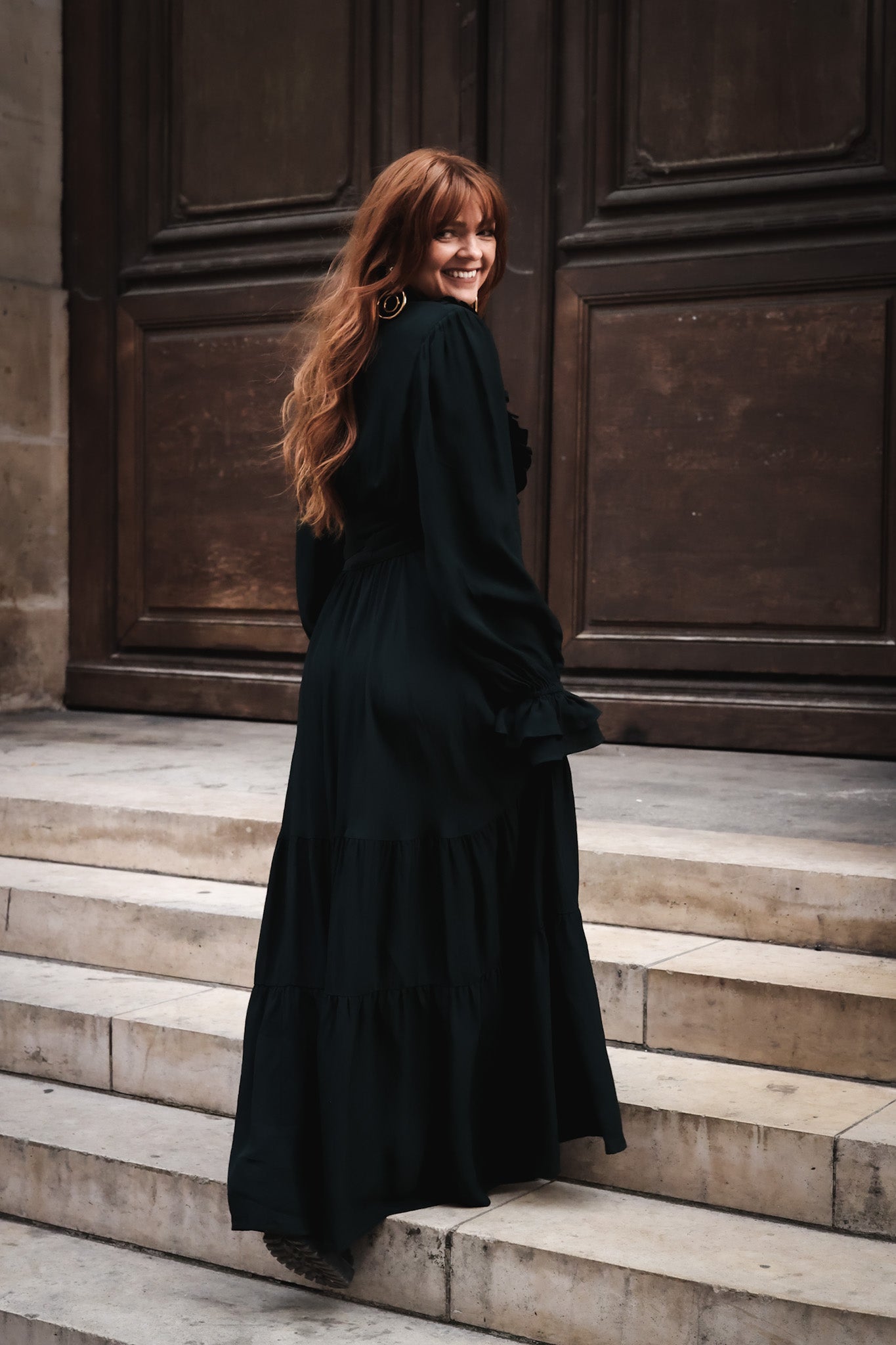 Long Frill Dress - Dark Green
