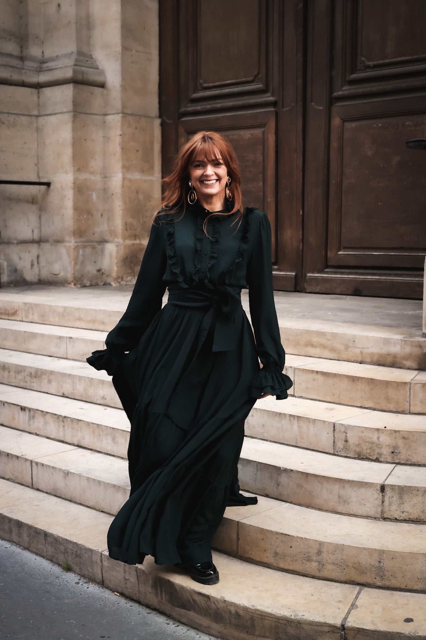 Long Frill Dress - Dark Green
