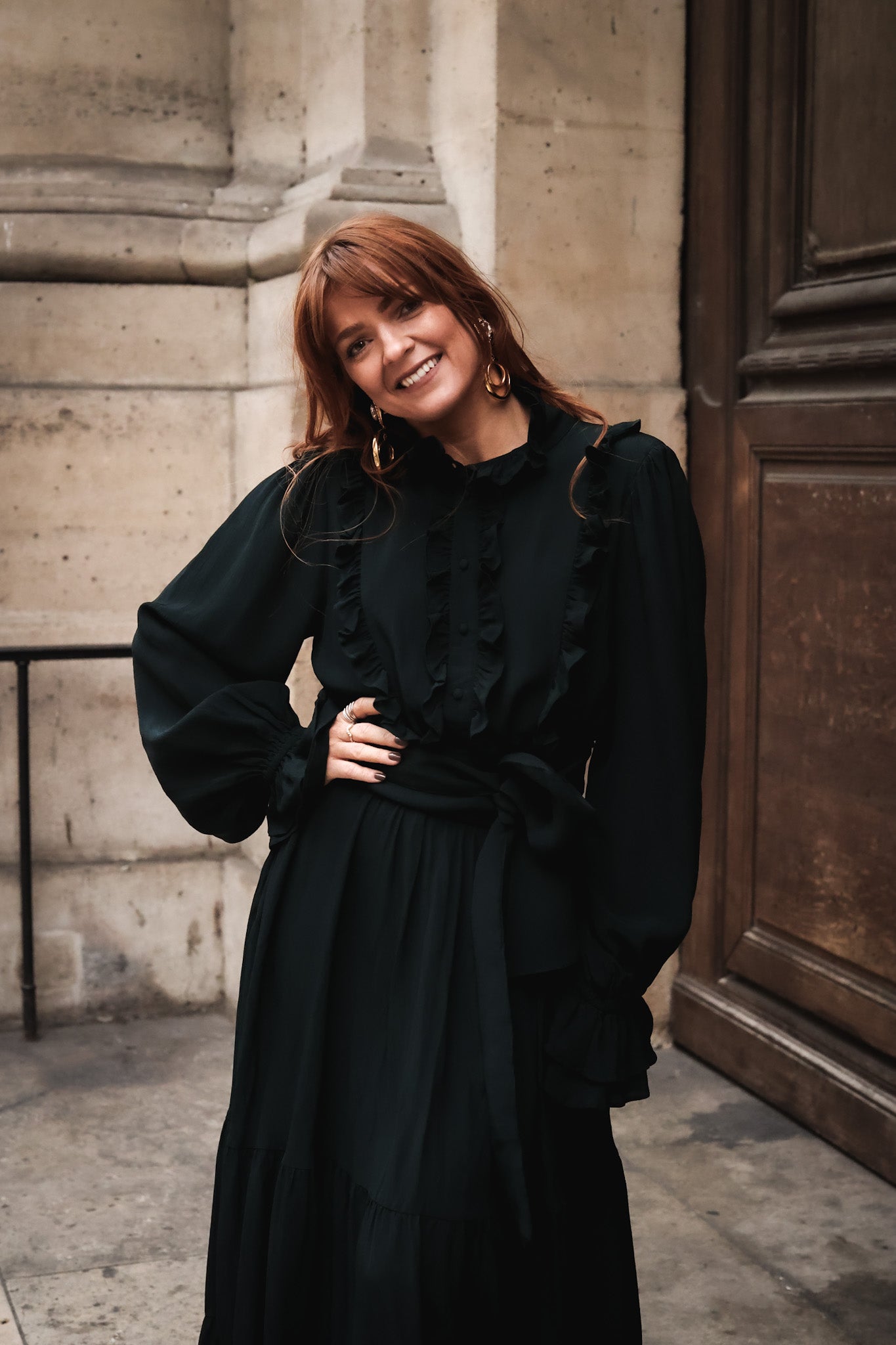 Long Frill Dress - Dark Green