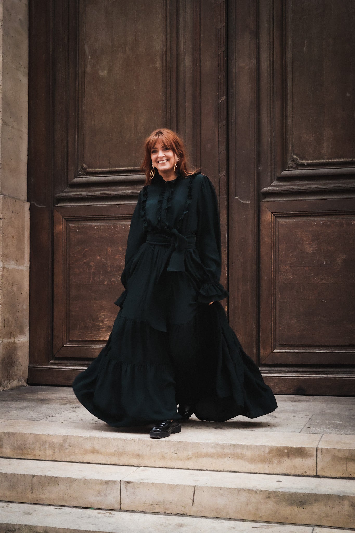Long Frill Dress - Dark Green