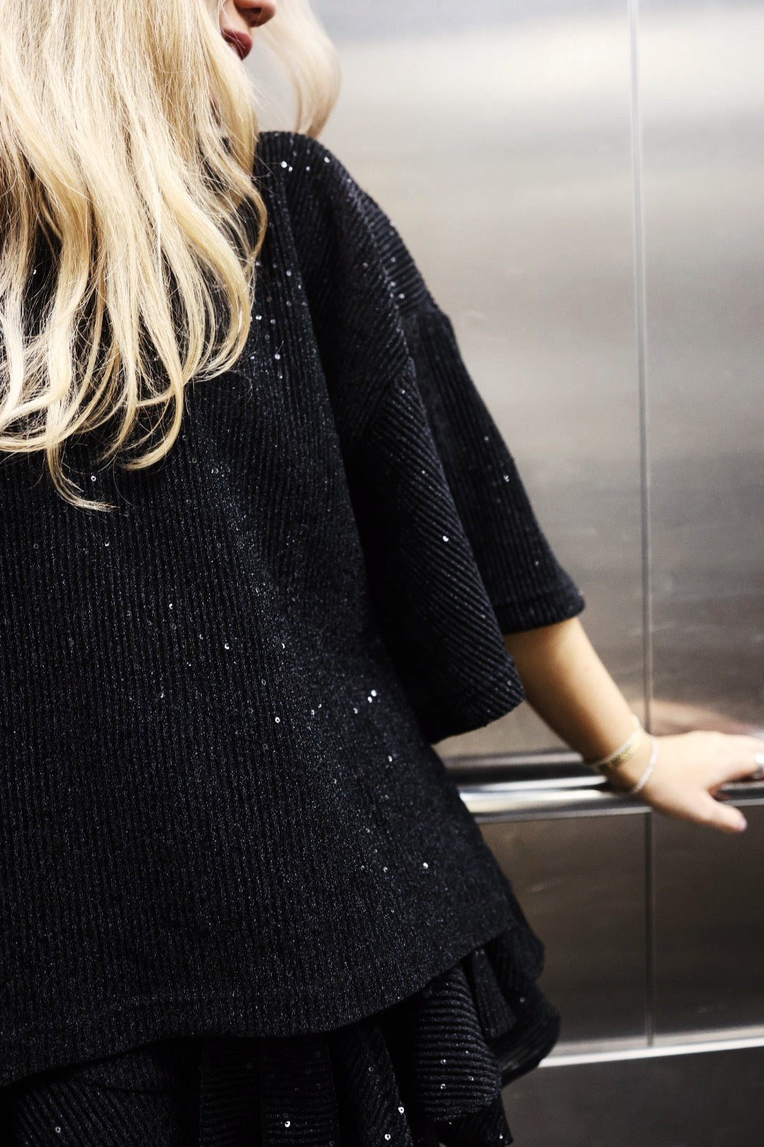 Boxy Tee- Black Sequin
