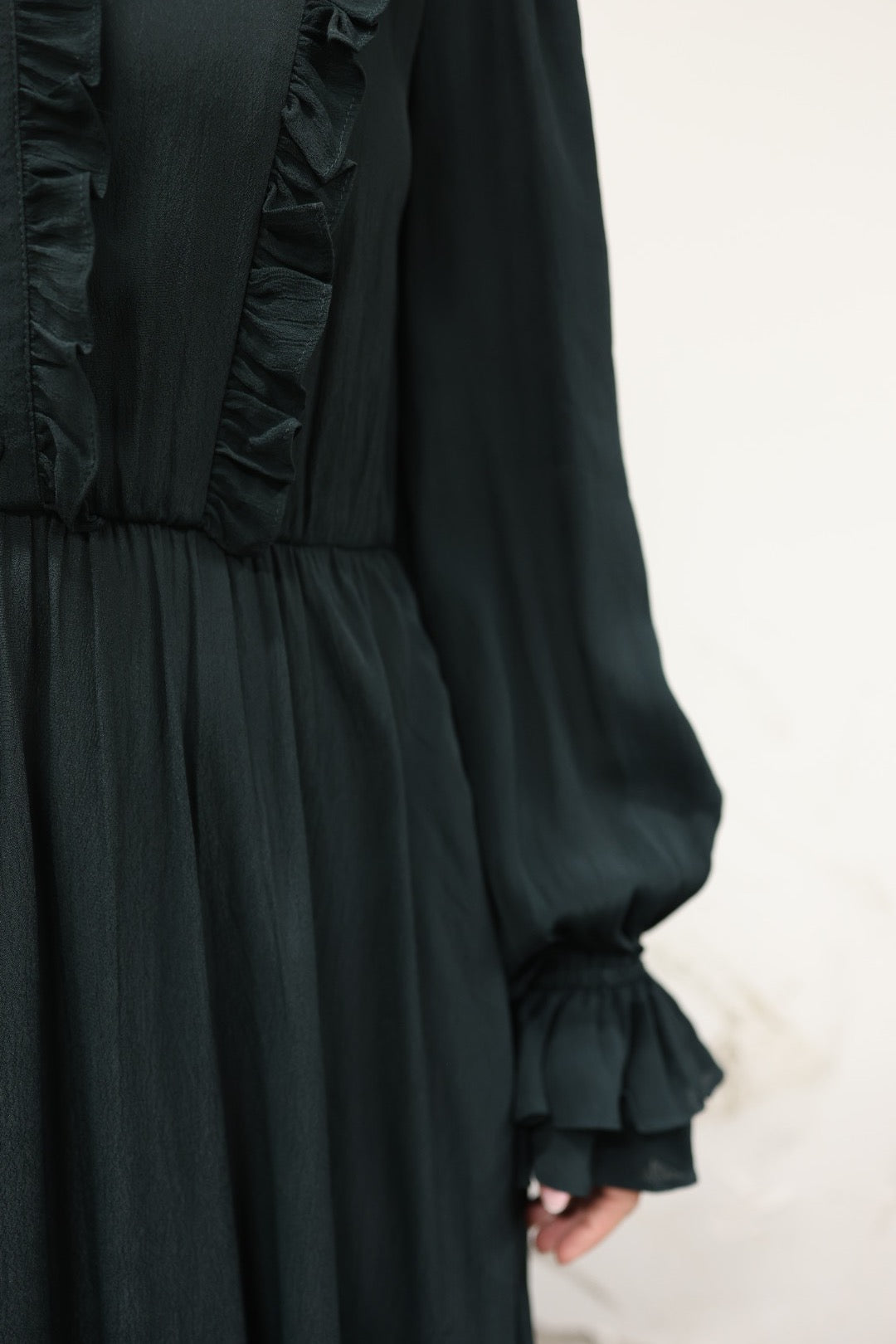 Long Frill Dress - Dark Green