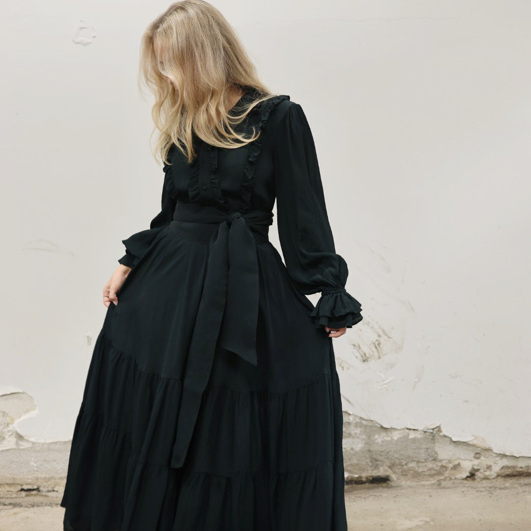 Long Frill Dress - Dark Green