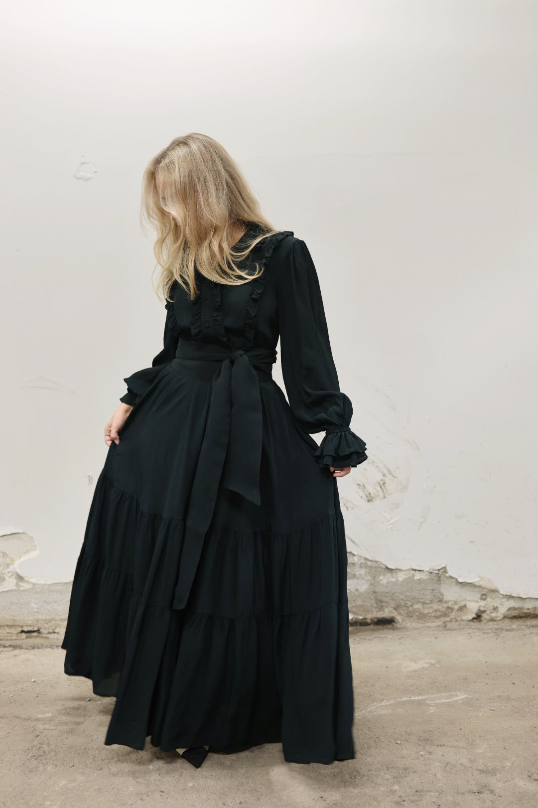 Long Frill Dress - Dark Green