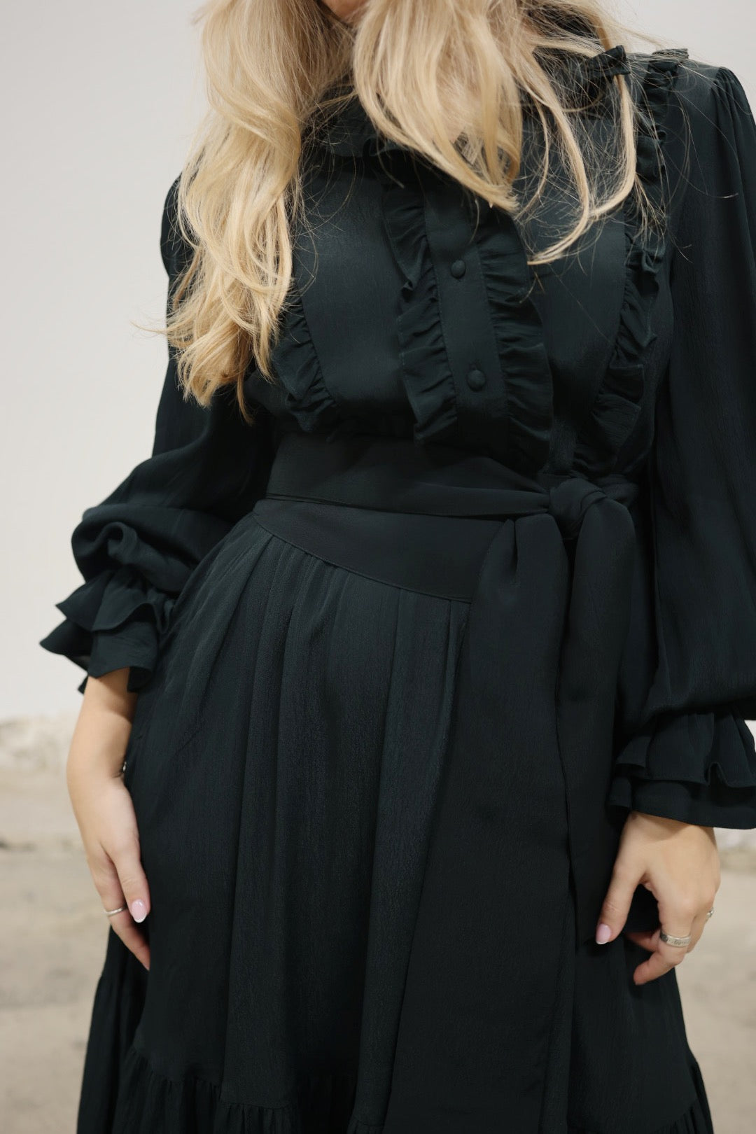 Long Frill Dress - Dark Green