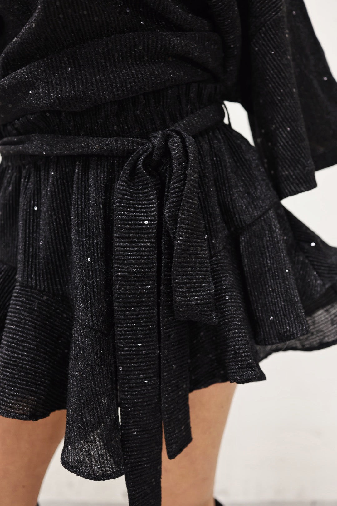 Boxy Skirt Short - Black Sequin