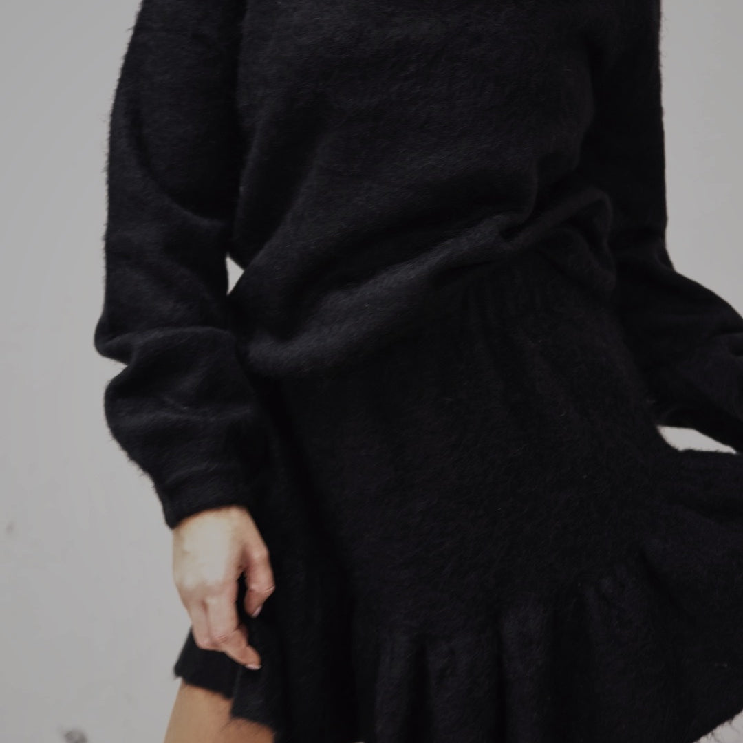 Knit Frill Skirt - Black