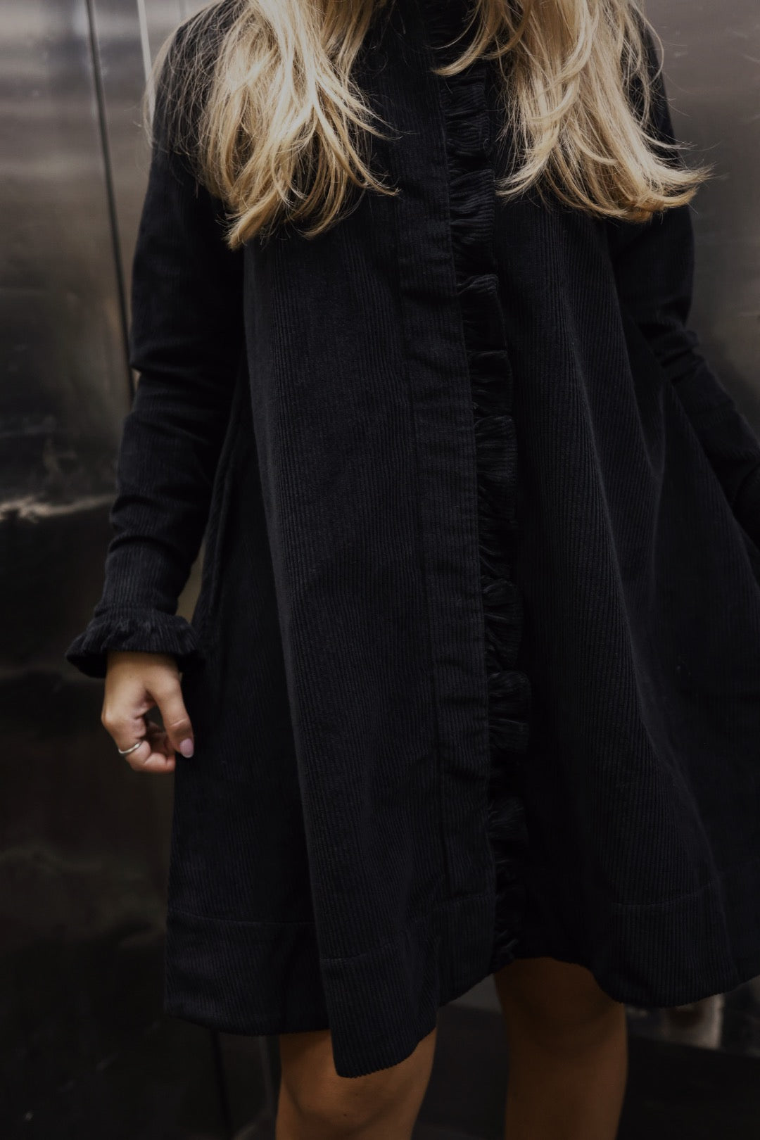 Cord Coat Dress - Black