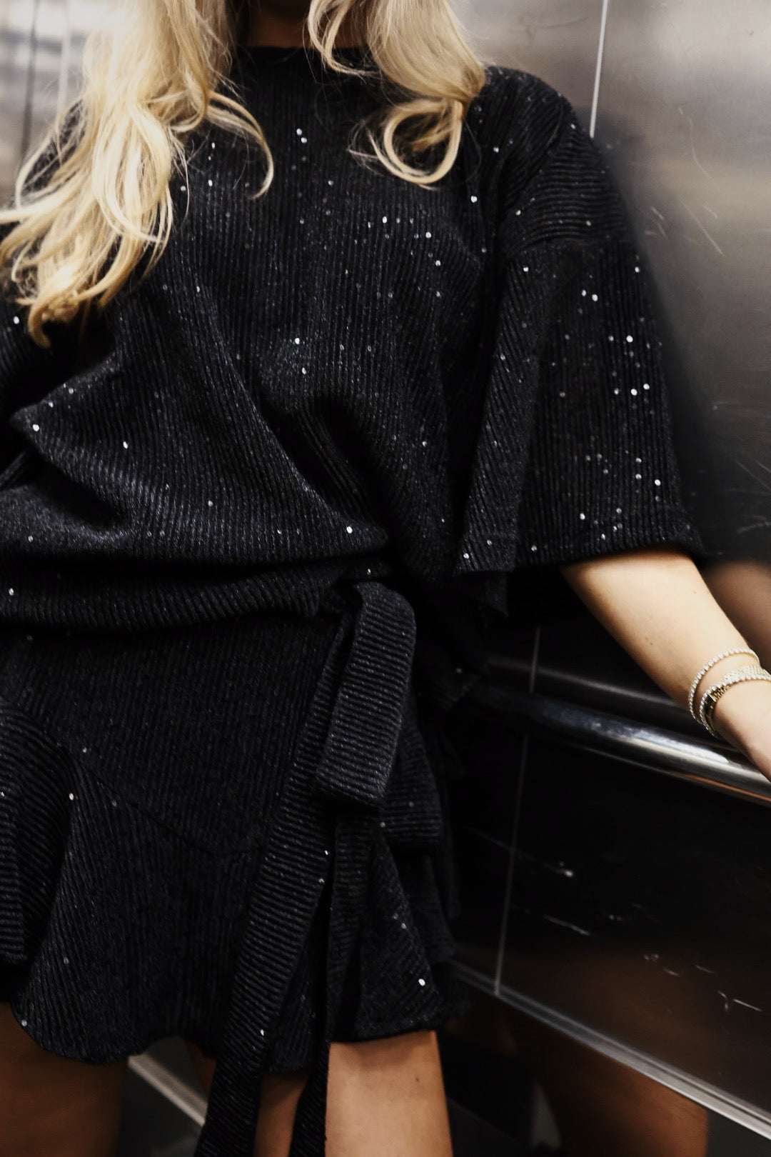Boxy Skirt Short - Black Sequin