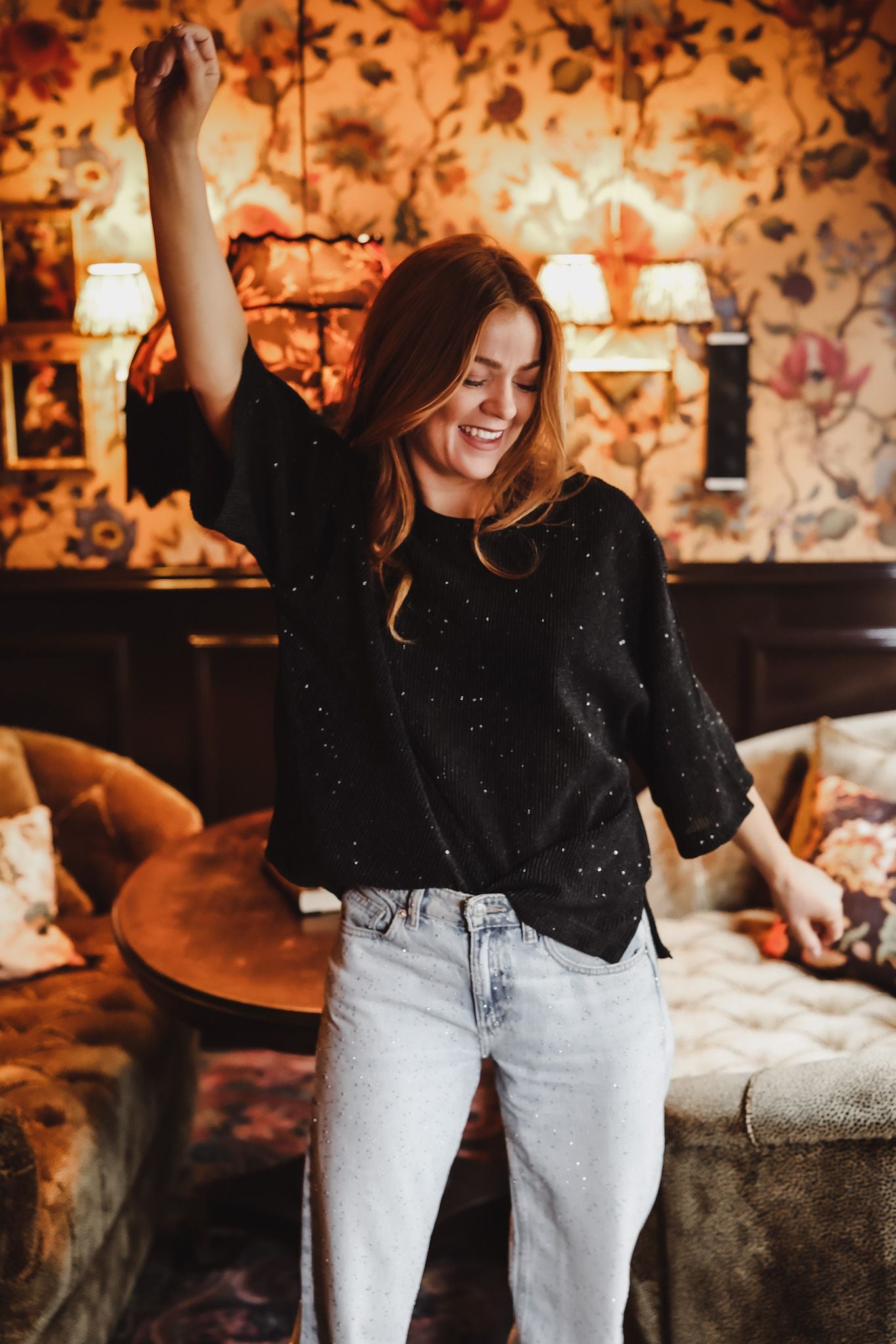 Boxy Tee- Black Sequin