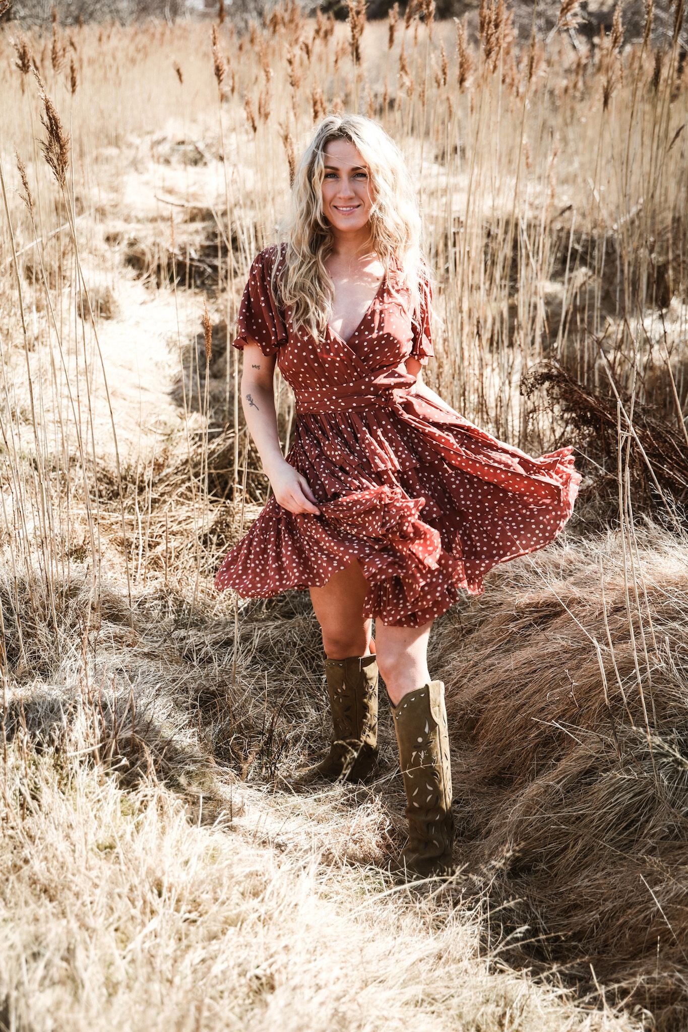 Frill Mini Dress - Rusty Dot