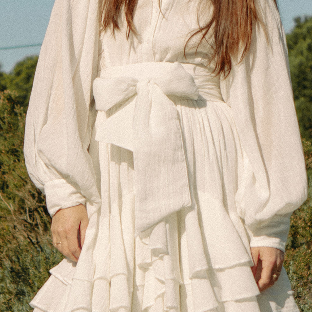 Ranch Frill Dress- Offwhite