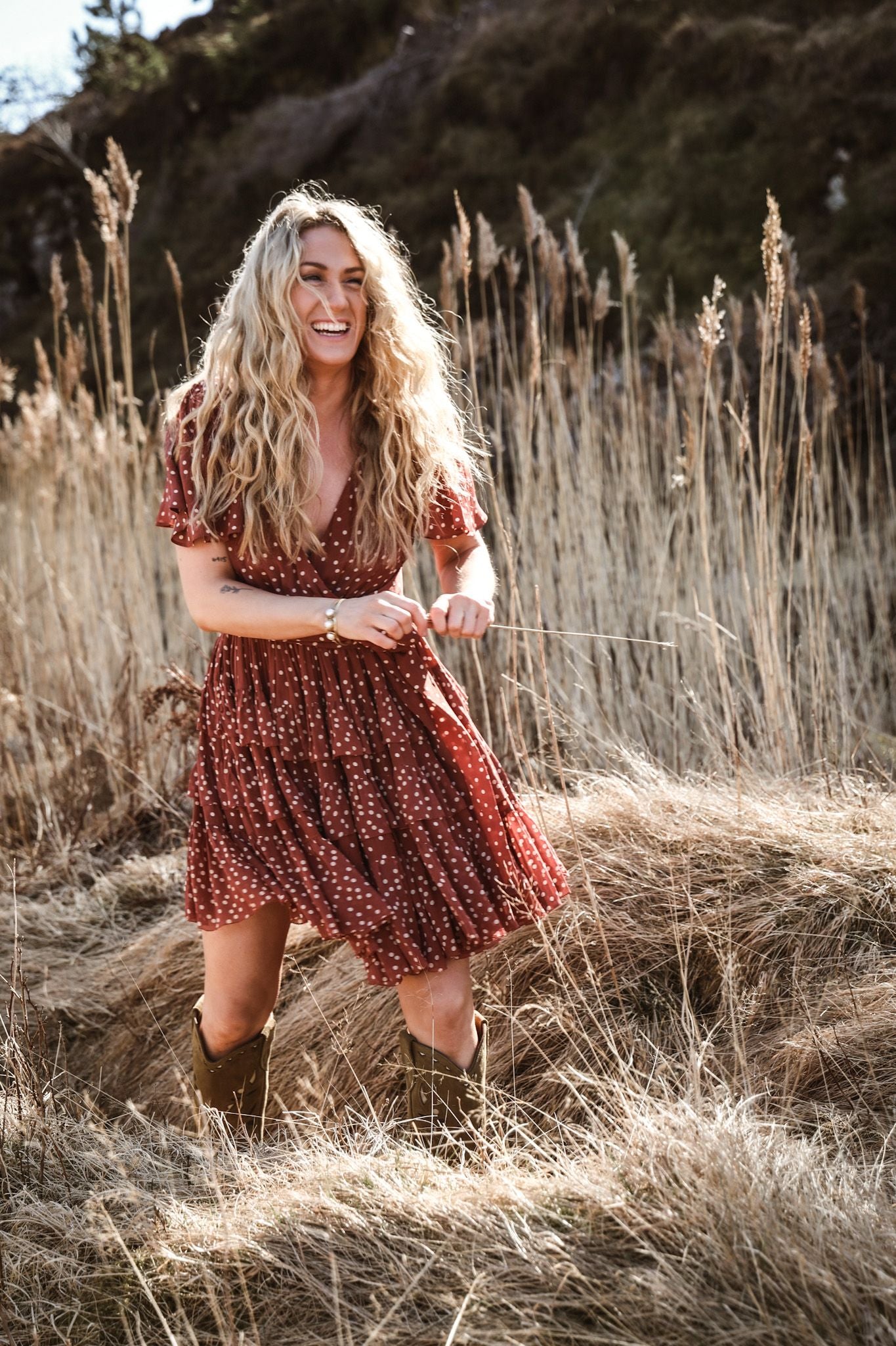 Frill Mini Dress - Rusty Dot