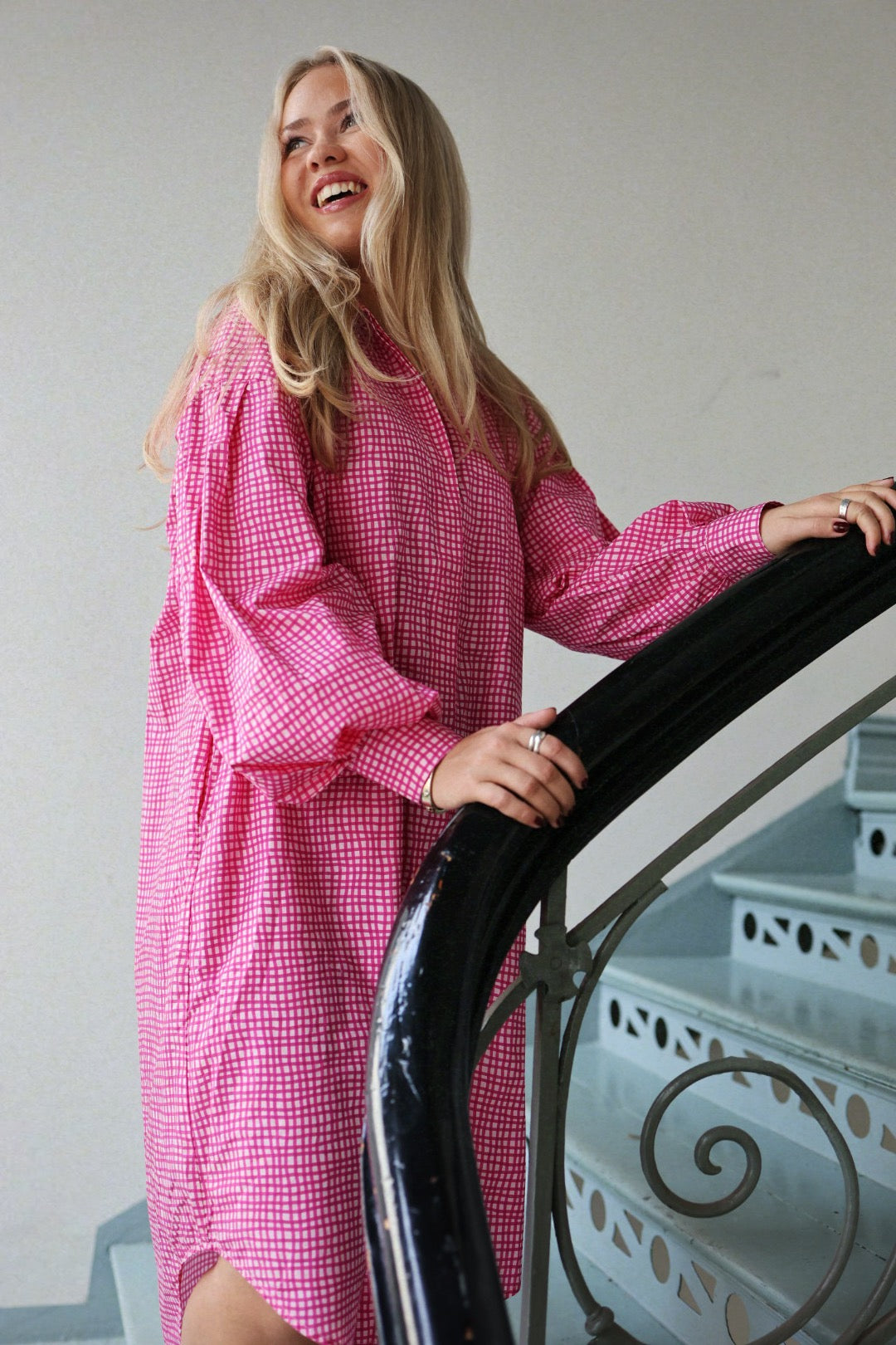 Boxy Shirt Dress - Hot Pink Check