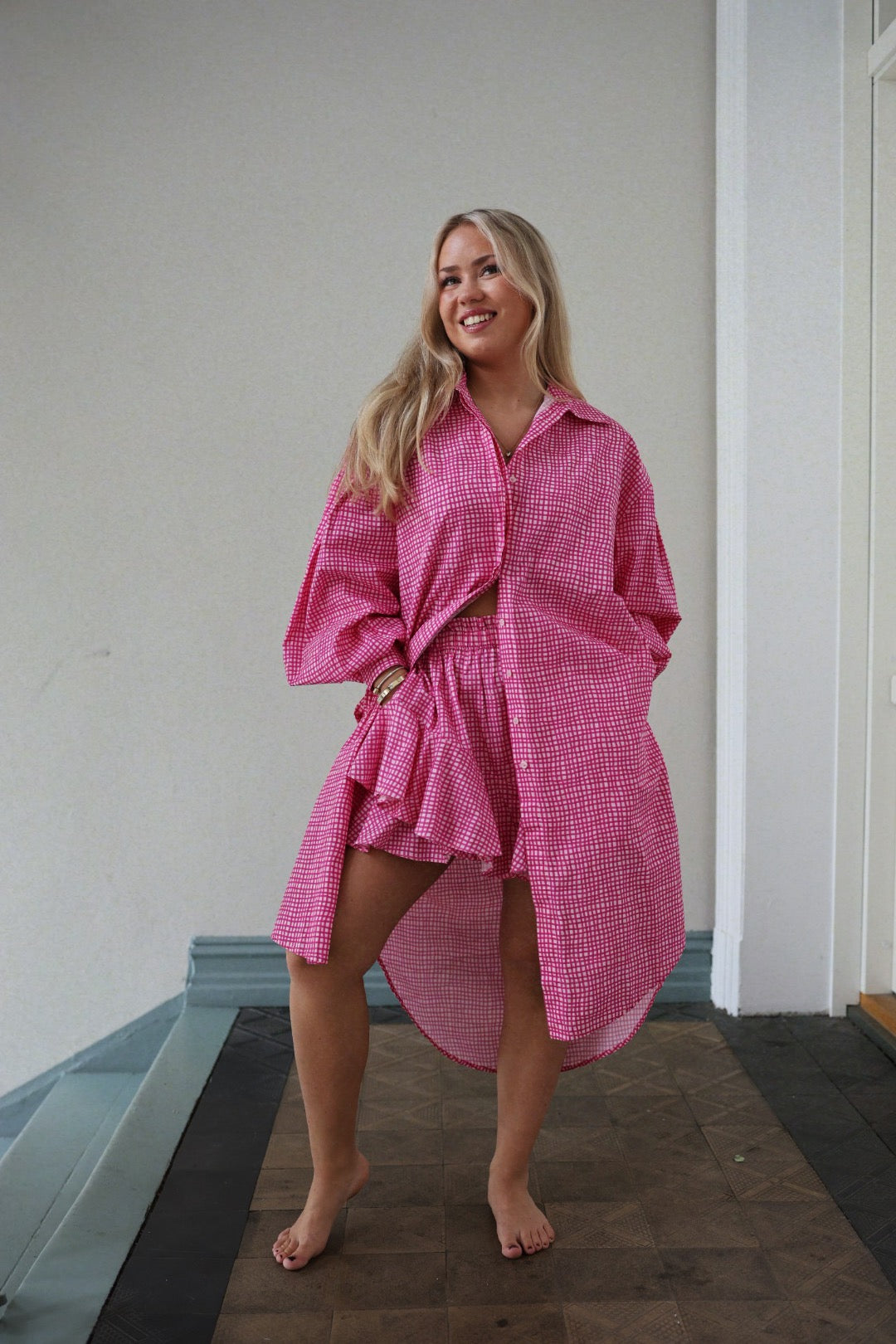 Boxy Shirt Dress - Hot Pink Check