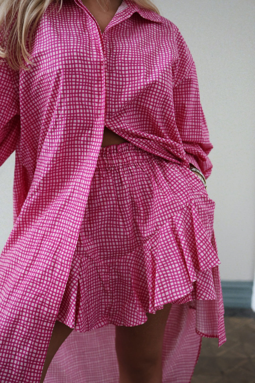 Boxy Shirt Dress - Hot Pink Check
