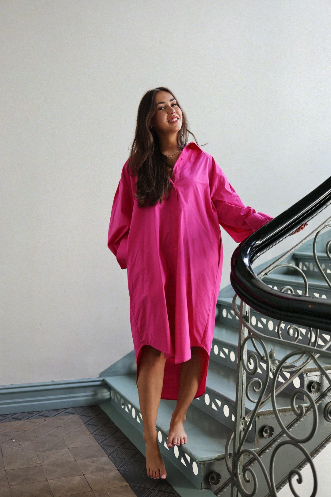 Boxy Shirt Dress - Hot Pink