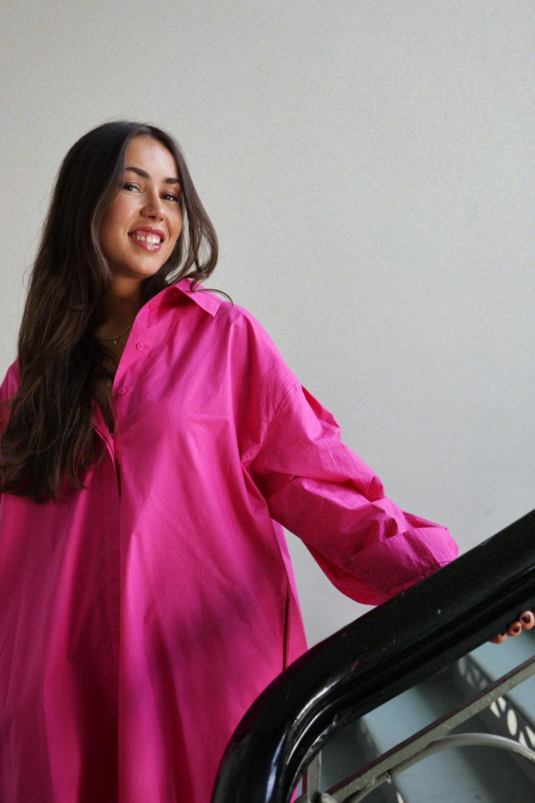 Boxy Shirt Dress - Hot Pink