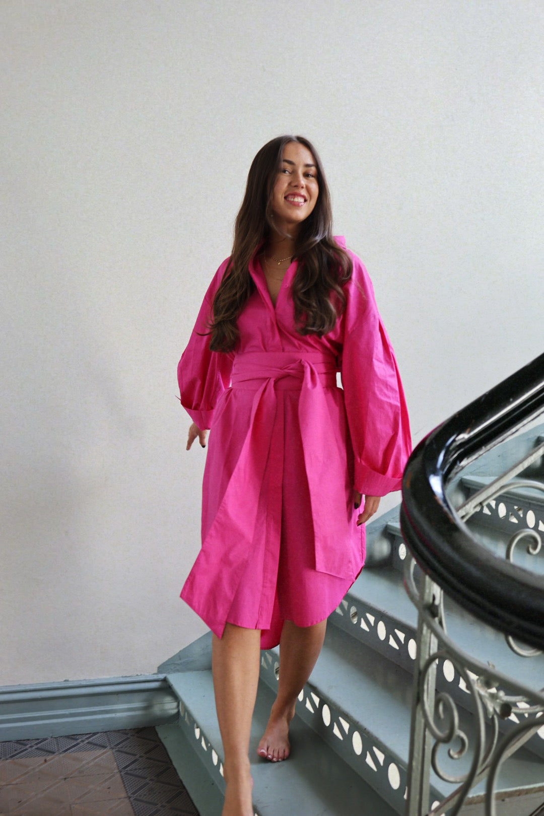Boxy Shirt Dress - Hot Pink