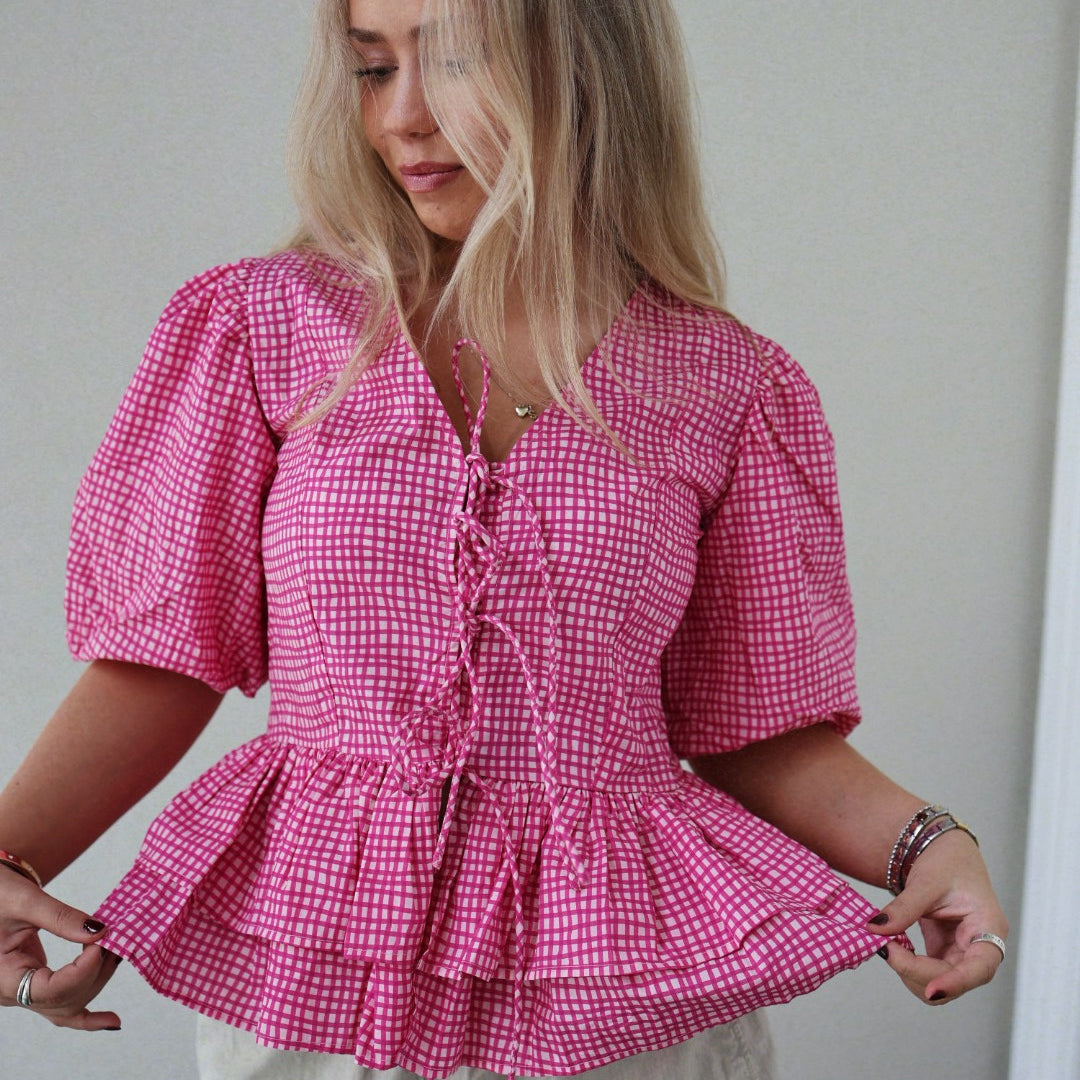 Boxy Bow Top - Hot Pink Check