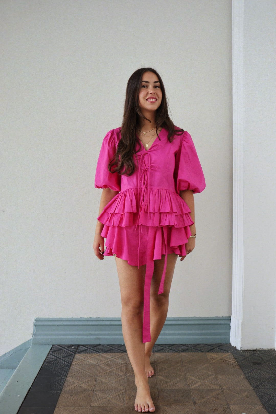 Boxy Bow Top - Hot Pink