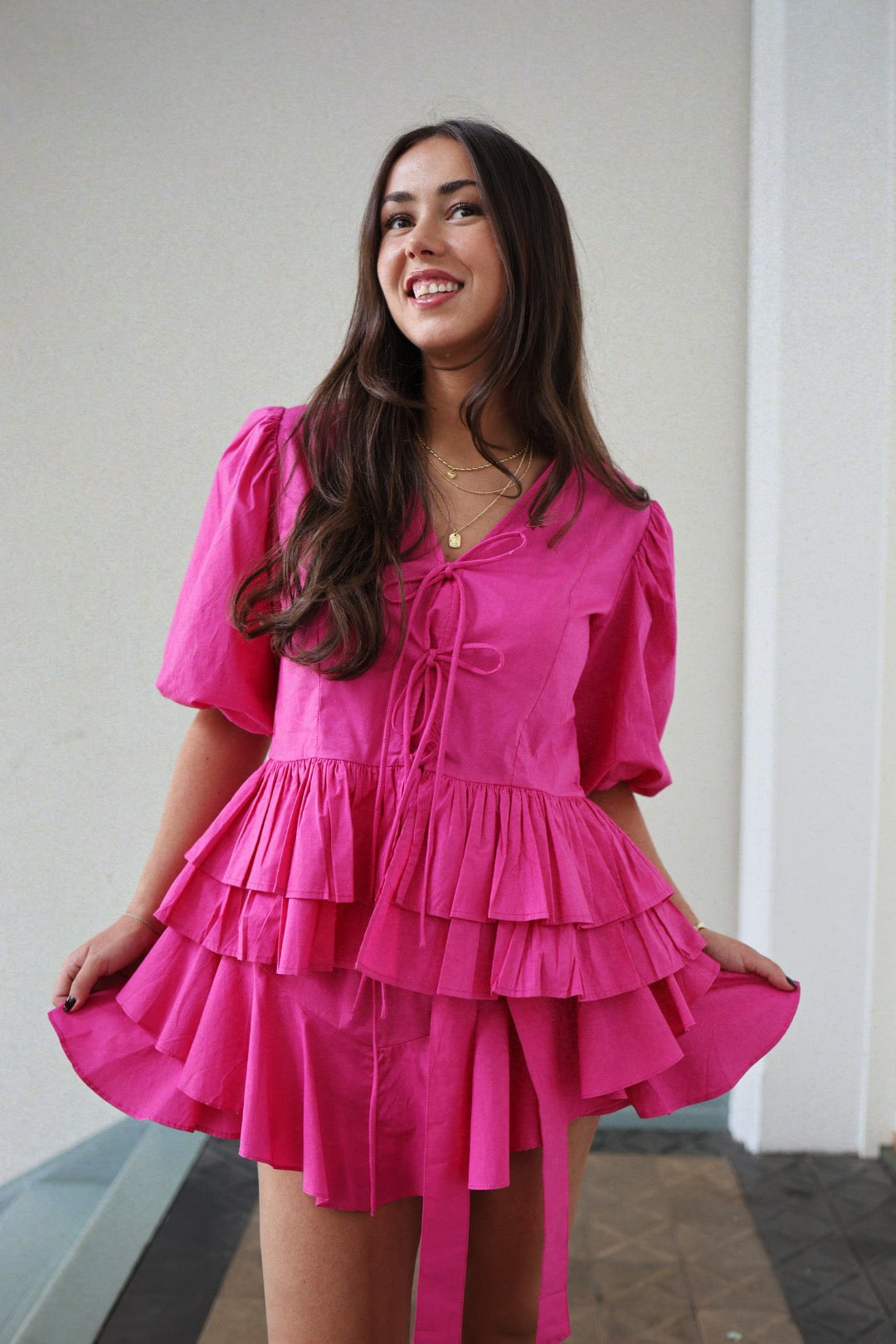 Boxy Bow Top - Hot Pink