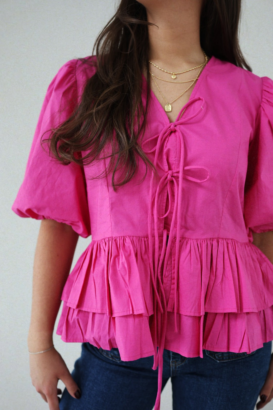 Boxy Bow Top - Hot Pink