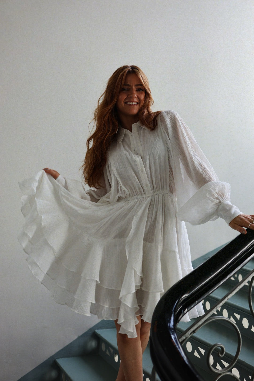 Ranch Frill Dress- Offwhite