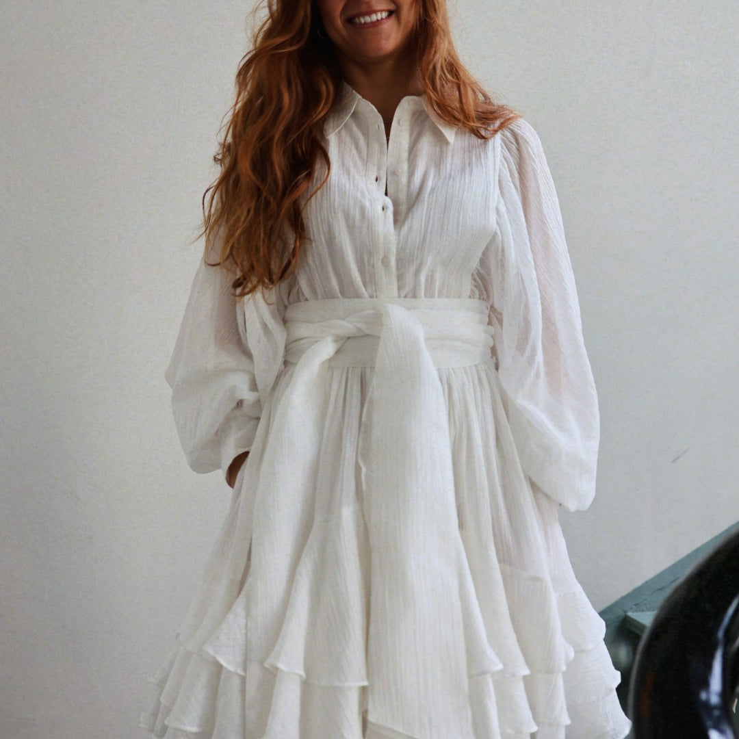 Ranch Frill Dress- Offwhite